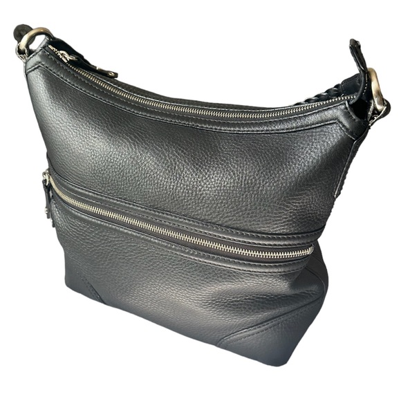 Cole Haan Black Pebble Leather Large Zip Top Tote With Silver Finish - Picture 2 of 14